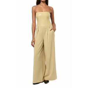 WeWoreWhat Strapless Faux Leather Corset Wide Leg Jumpsuit Beige Size 0 NWT